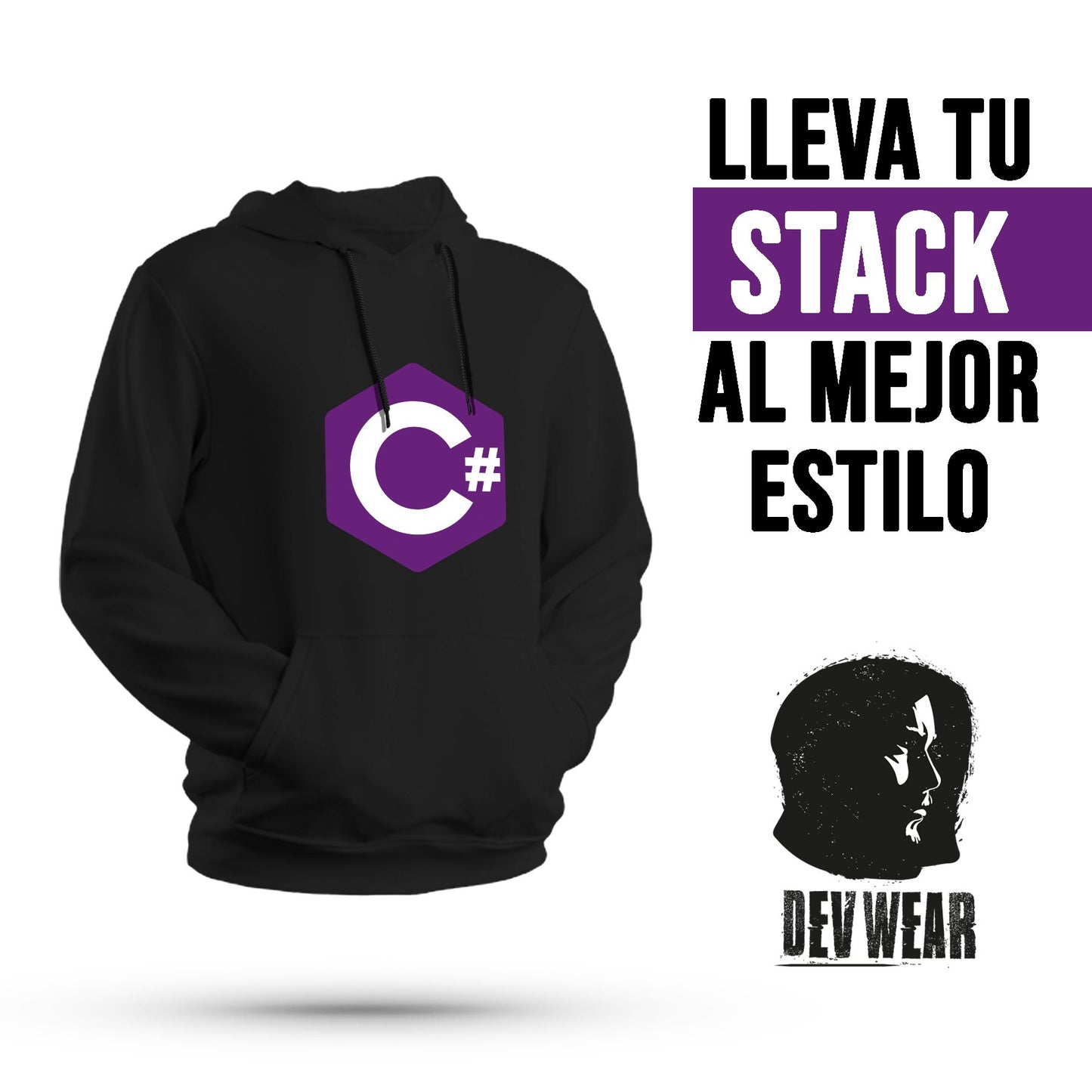 HOODIE BUZO SACO CANGURO DEVELOPER CSHARP BLANCO