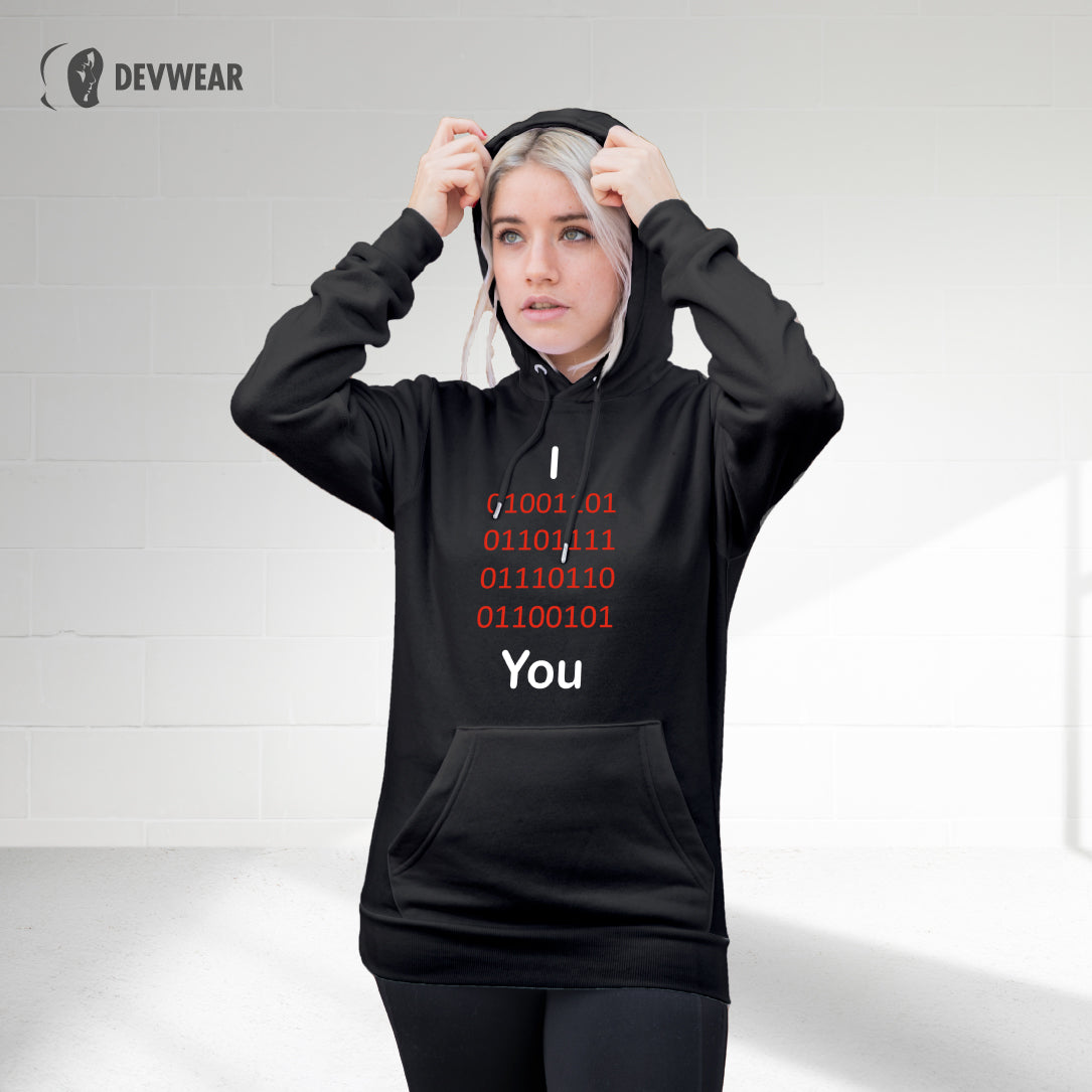 HOODIE I LOVE YOU SOFTWARE DEVELOPER BINARY